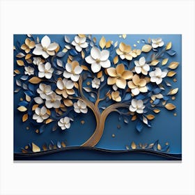 Colorful Tree with Leaves on Hanging Branches of Blue, White and Golden Illustration 1 Leinwandbild