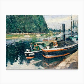 Barges At Pontoise (1876), Camille Pissarro Canvas Print