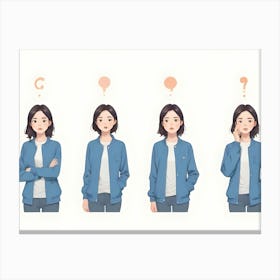 Animated Girl In Blue Jacket With Different Expressions Canvas Print