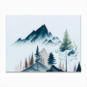 Mountain And Forest In Minimalist Watercolor Horizontal Composition 359 Canvas Print