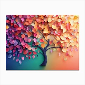 Colorful Tree With Leaves On Hanging Branches Of Blue, White And Golden 2 Canvas Print