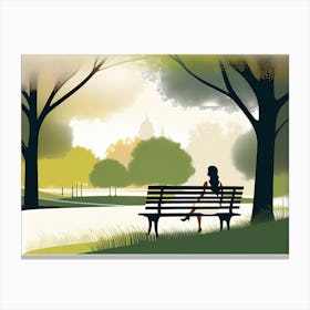 Woman Sitting On Park Bench 04 Vector art Canvas Print