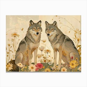 Floral Animal Illustration Timber Wolf 1 Canvas Print