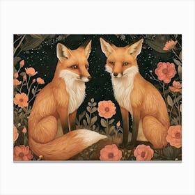 Floral Animal Illustration Fox 4 Canvas Print