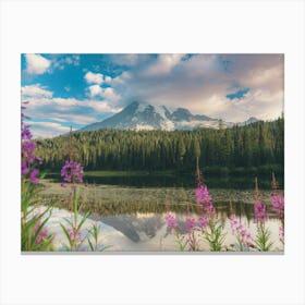 Mount Rainier Reflection Lake Flowers Canvas Print