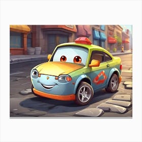 Cartoon Car On The Street Canvas Print