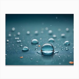 Close Up Macro Photography Of Water Droplets With A Light Blue Reflection, Creating A Sense Of Depth And Clarity Canvas Print