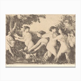 Baigneuses Luttant (Bathers Wrestling), Camille Pissarro Canvas Print