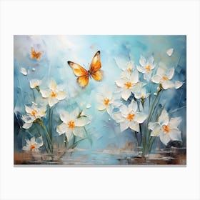 Daffodils And Butterflies 2 Canvas Print