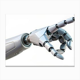 A Robotic Arm With White Casing And Metallic Joints Reaches Out With Its Index Finger Extended, Isolated On A White Background Canvas Print