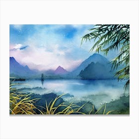 Serene Dusk At Misty Lake  Canvas Print