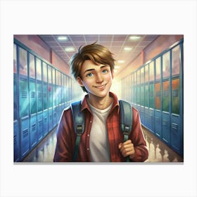 Smiling High School Student Walking Through Hallway Canvas Print