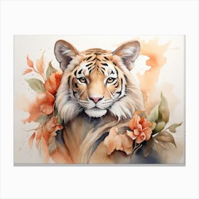 Tiger Floral Watercolor Painting Wild Canvas Print