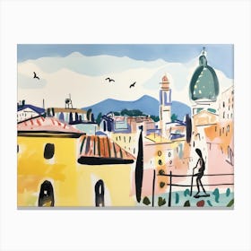 Turin Italy Cute Watercolour Illustration 2 Canvas Print