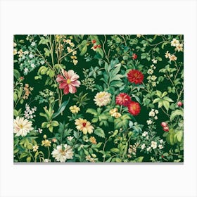 An Intricately Detailed Botanical Wallpaper Depicting A Lush Green Summer Garden Bursting With Flor (1) Canvas Print