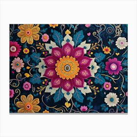 Multicolor Floral Seamless Pattern With Mandala Flowers 2 Canvas Print