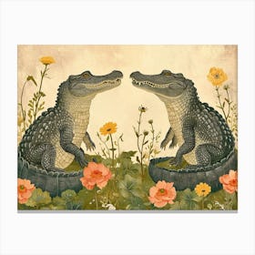 Floral Animal Illustration Crocodile 4 Canvas Print