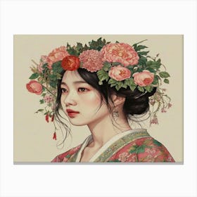 Korean Girl With Flowers Canvas Print