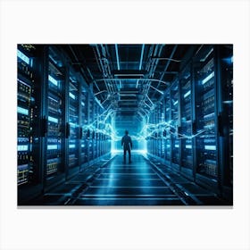 An Advanced Futuristic Data Center Buzzing With The Activity Of Ai Driven Security Algorithms Swirl Canvas Print