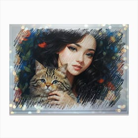 Portrait Of A Girl With A Cat Canvas Print