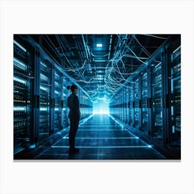 An Advanced Futuristic Data Center Buzzing With The Activity Of Ai Driven Security Algorithms Swirl (6) Canvas Print