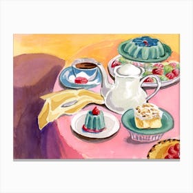 Still Life With Tea And Cakes Canvas Print
