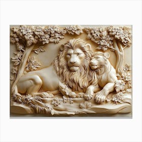 3D Lion And Lioness Canvas Print