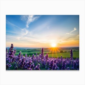 Lavender Field At Sunset 1 Canvas Print