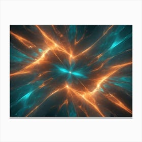 An Abstract Fractal Image Featuring A Cross Shaped Pattern With Glowing, Orange And Blue Lines Radiating Outwards From A Central Point Canvas Print