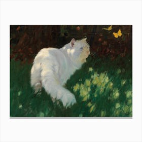 White Cat And Butterflies, Arthur Heyer Canvas Print