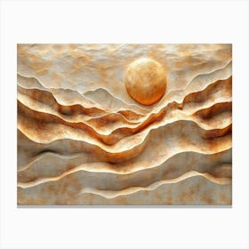 3d Relief Featuring Abstract Representations of a Desert Landscape with Textured Sand Dunes and Sparse Canvas Print