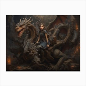 Girl Riding A Dragon Canvas Print