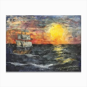 Sailing Ship At Sunset 2 Canvas Print