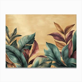 Vintage Tropical Green Brown Leaves Background Canvas Print