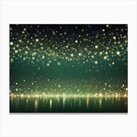 A Blurred Background Of Golden Stars And Snowflakes Against A Green Background, Resembling A Starry Night Sky Canvas Print