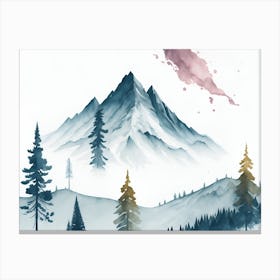 Mountain And Forest In Minimalist Watercolor Horizontal Composition 38 Canvas Print