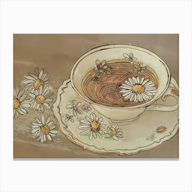 Tea Cup With Daisies Canvas Print