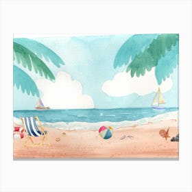 Watercolor Of A Beach Scene Canvas Print