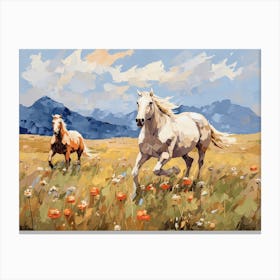 Horses Painting In Rocky Mountains Colorado, Usa, Landscape 1 Canvas Print