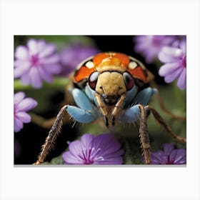 Beetle On Purple Flower Canvas Print