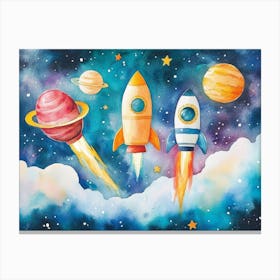 3d Children Watercolor Space Adventure Canvas Print