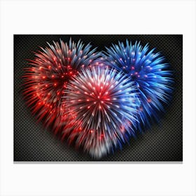 Heart Shaped Fireworks In Red, White, And Blue Canvas Print