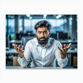 Confused Businessman With Bearded Gesturing With Hands Canvas Print