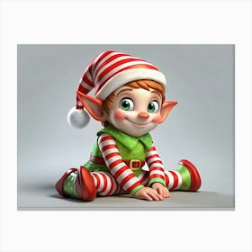 Smiling Christmas Elf In Red And Green Outfit Canvas Print