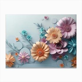 Colored 3d With Floral Designs and Circles Set Against a Light Gray Background Canvas Print