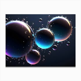 3d Rendering Of Iridescent, Metallic Bubbles Floating Against A Dark Background, Showcasing A Spectrum Of Colors And Reflections Canvas Print