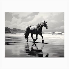 A Horse Oil Painting In Camps Bay Beach, South Africa, Landscape 1 Canvas Print