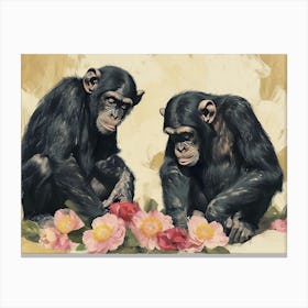 Floral Animal Illustration Bonobo 1 Canvas Print