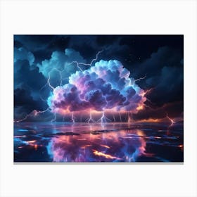 Lightning Storm Over Water, Electrifying The Sky And Reflecting Off The Surface Canvas Print