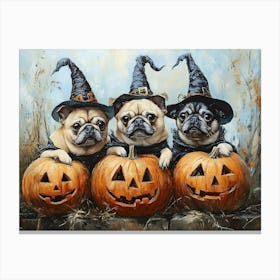 Halloween Pugs In Oil 17 Canvas Print